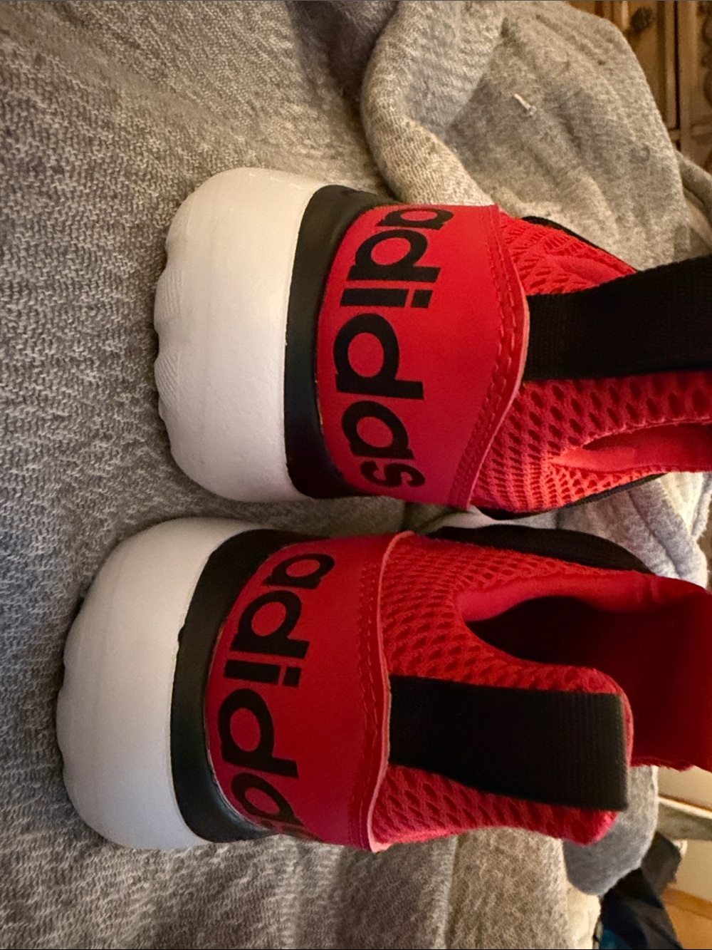 adidas Red Knit Slip-On Sneakers with Black Laces and White Soles - Picture 4 of 4